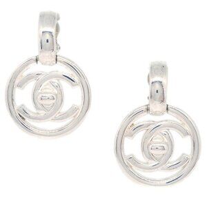 Chanel Hoop Dangle CC Earrings Silver Clip-On